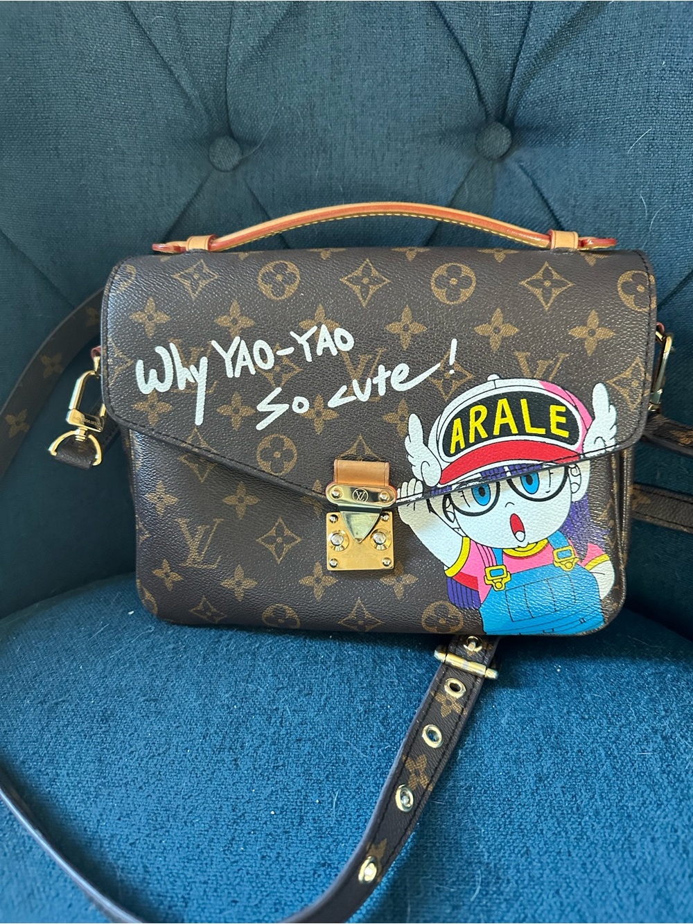 Brown Monogram Arale Painted Satchel with Gold Hardware